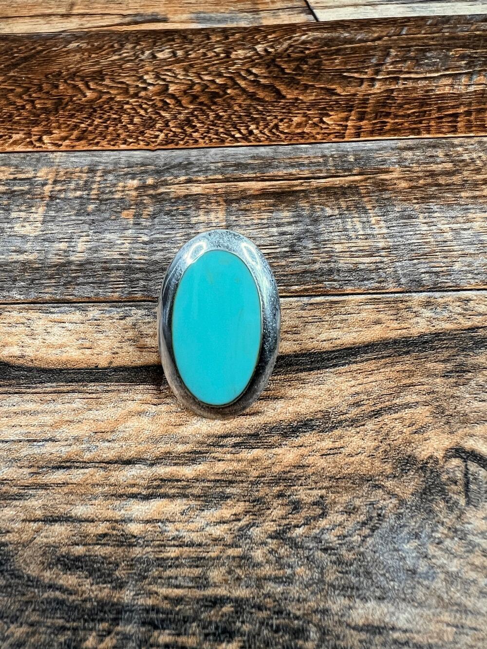 925 Sterling Silver FAS 10g Ring Turquoise Color Stone Size 6 Fashion Jewelry